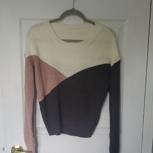 SHEIN Tri-Tone Sweater - Cream, Mauve, and Black